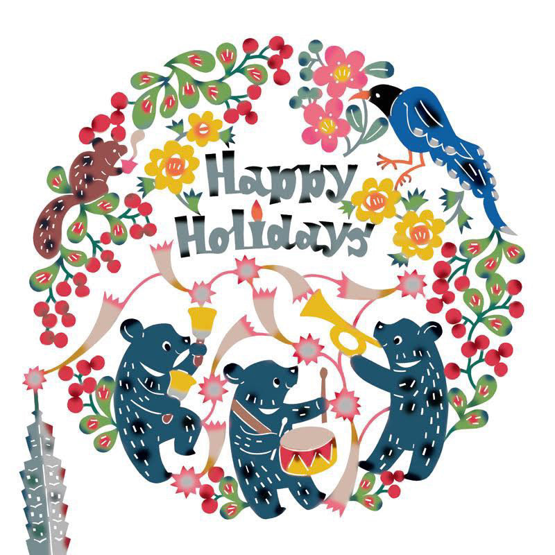 切り絵アートのクリスマスカード