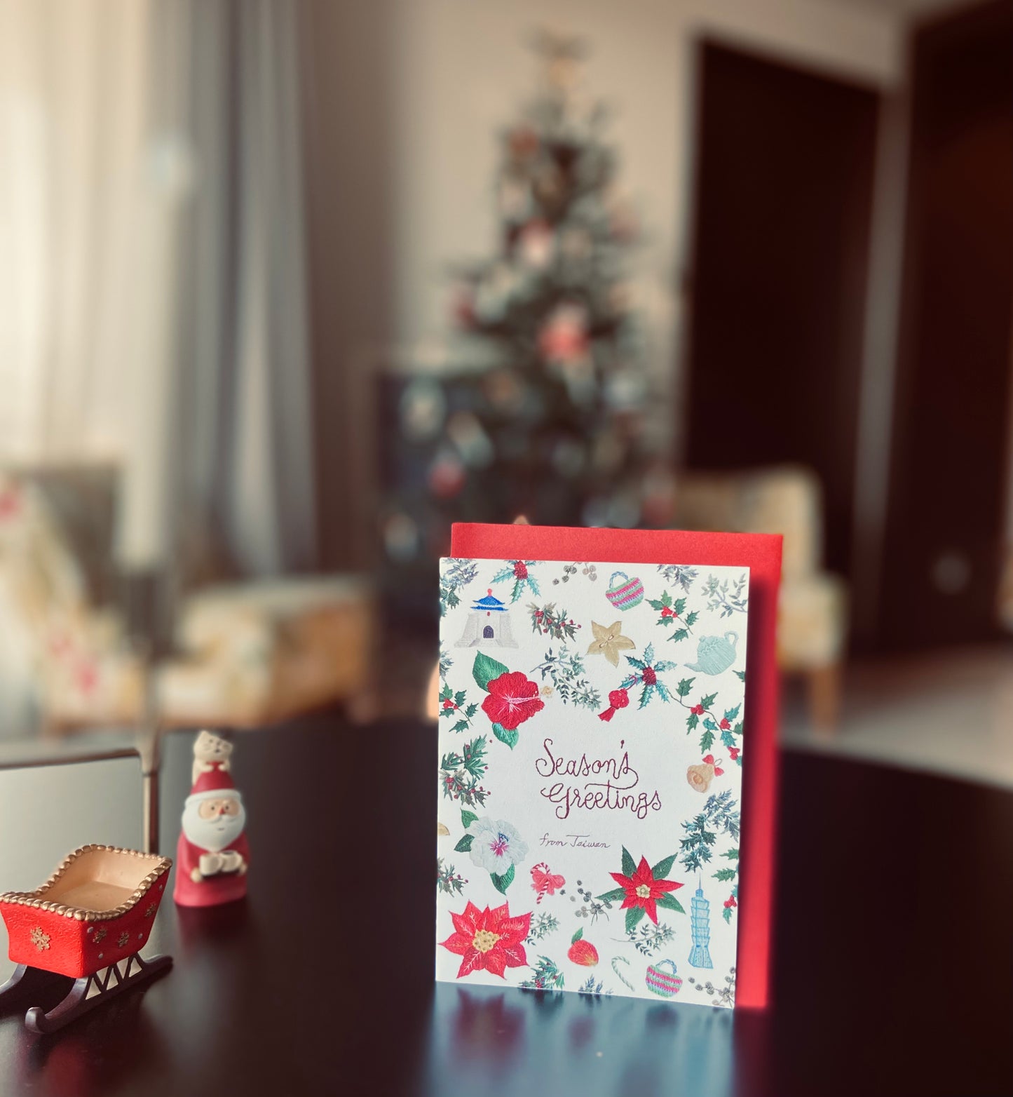 手刺繍デザインの台湾クリスマスカード