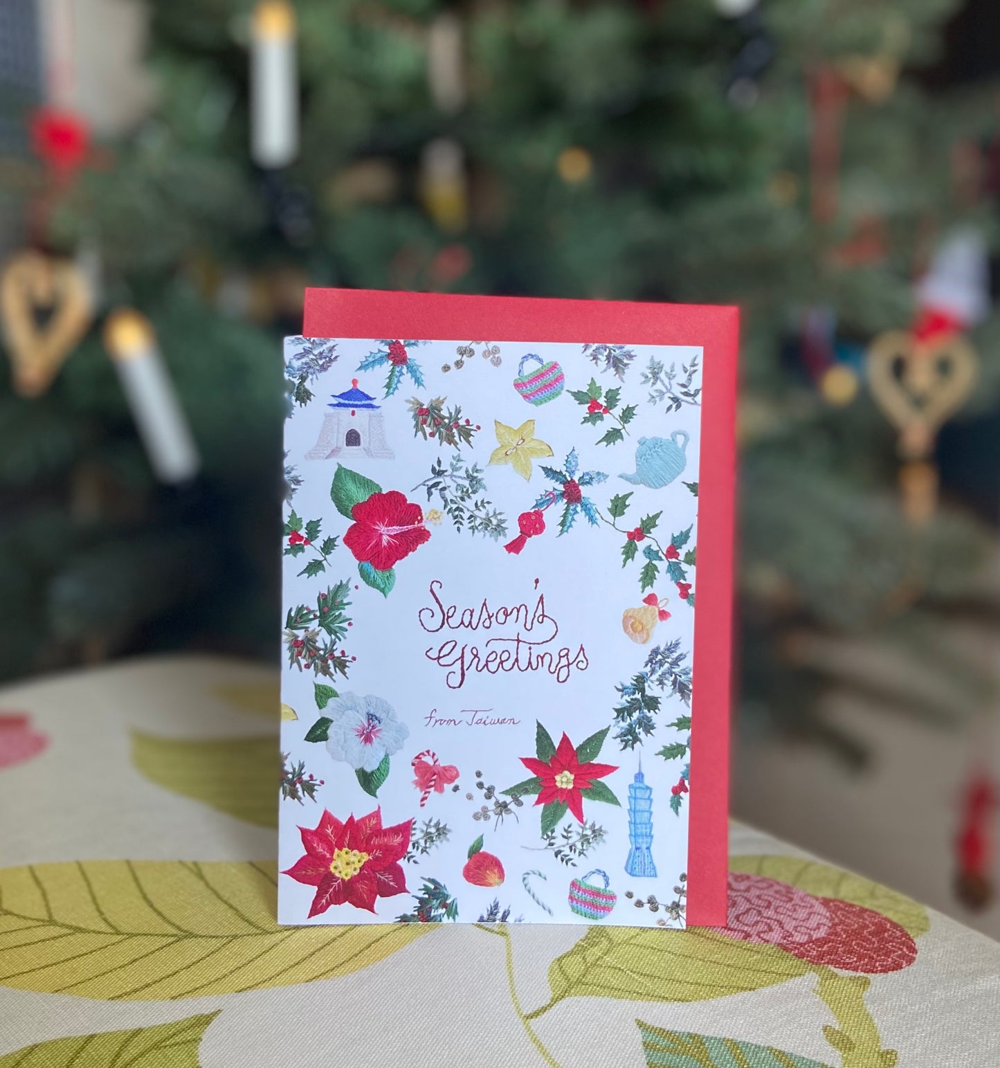 手刺繍デザインの台湾クリスマスカード