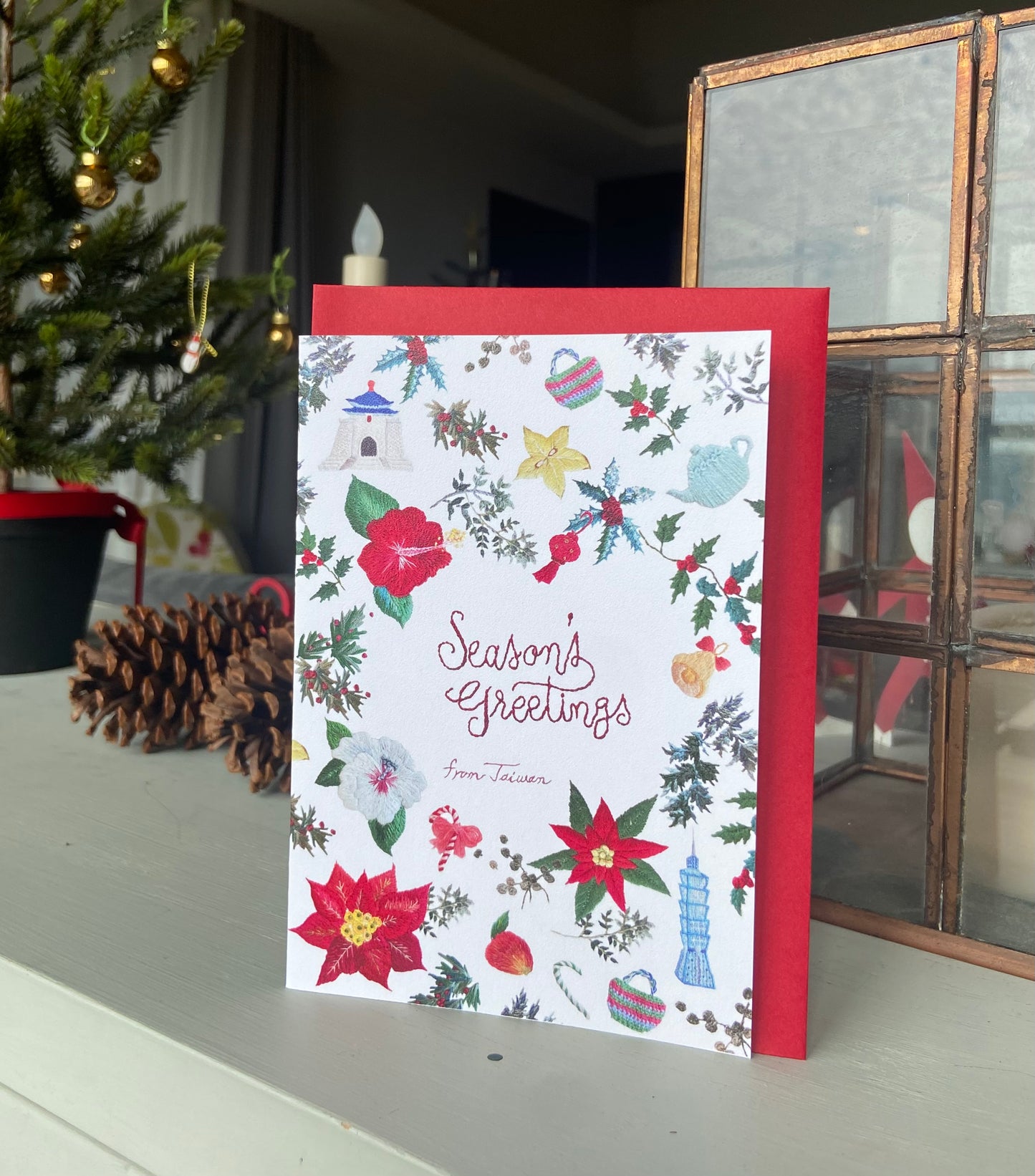 手刺繍デザインの台湾クリスマスカード