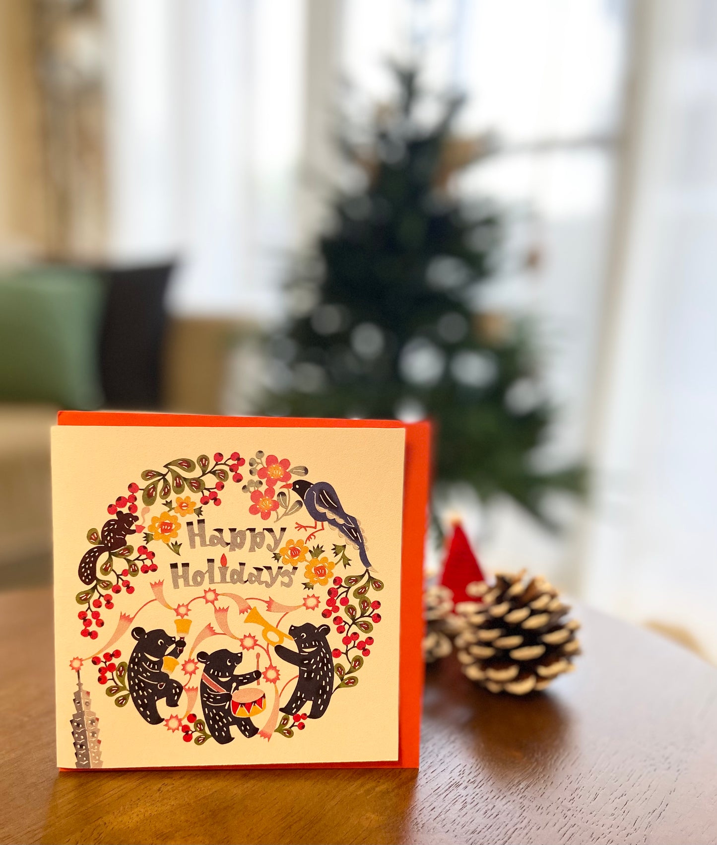 切り絵アートのクリスマスカード