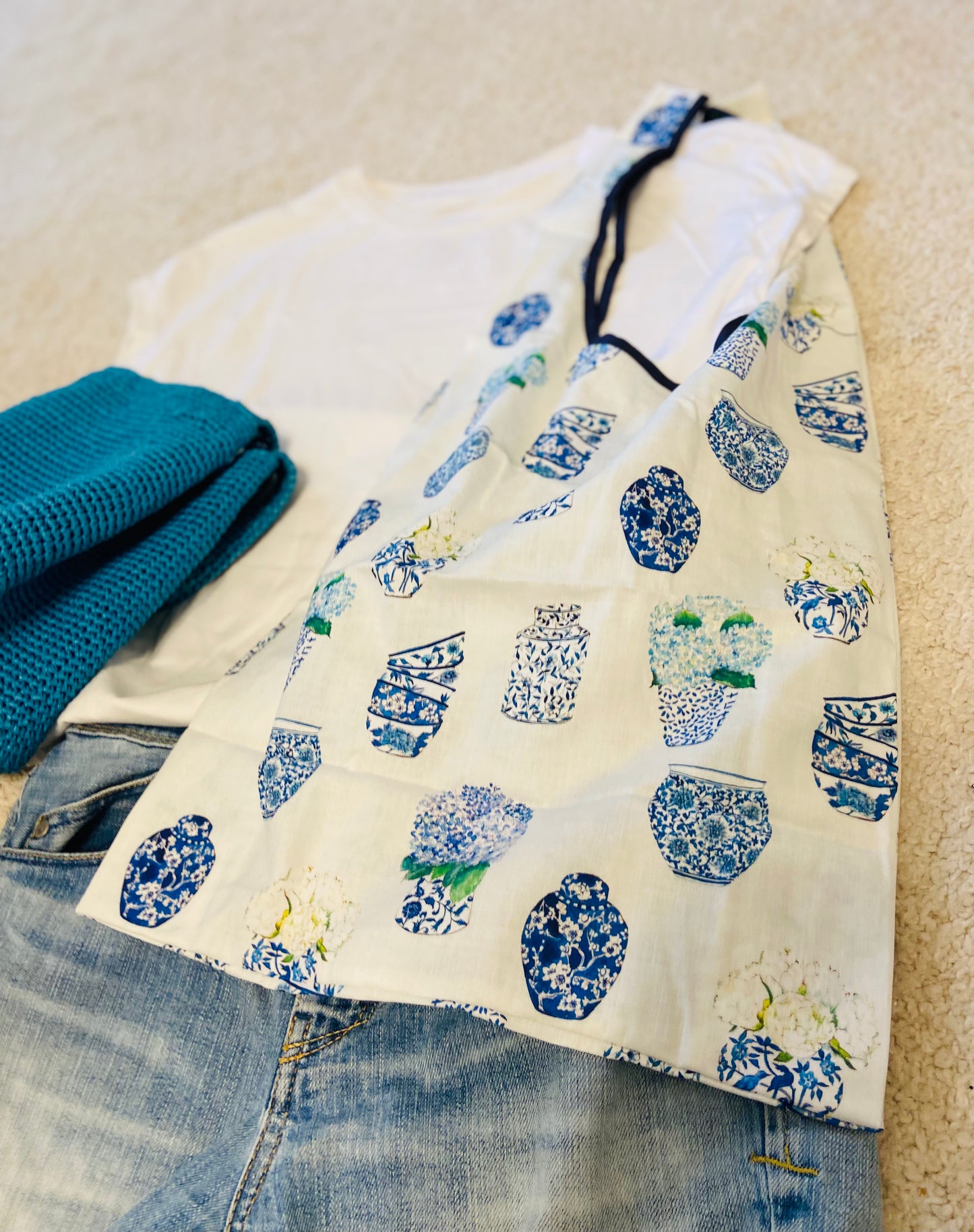 コットンのエコバッグ"Blue and White"