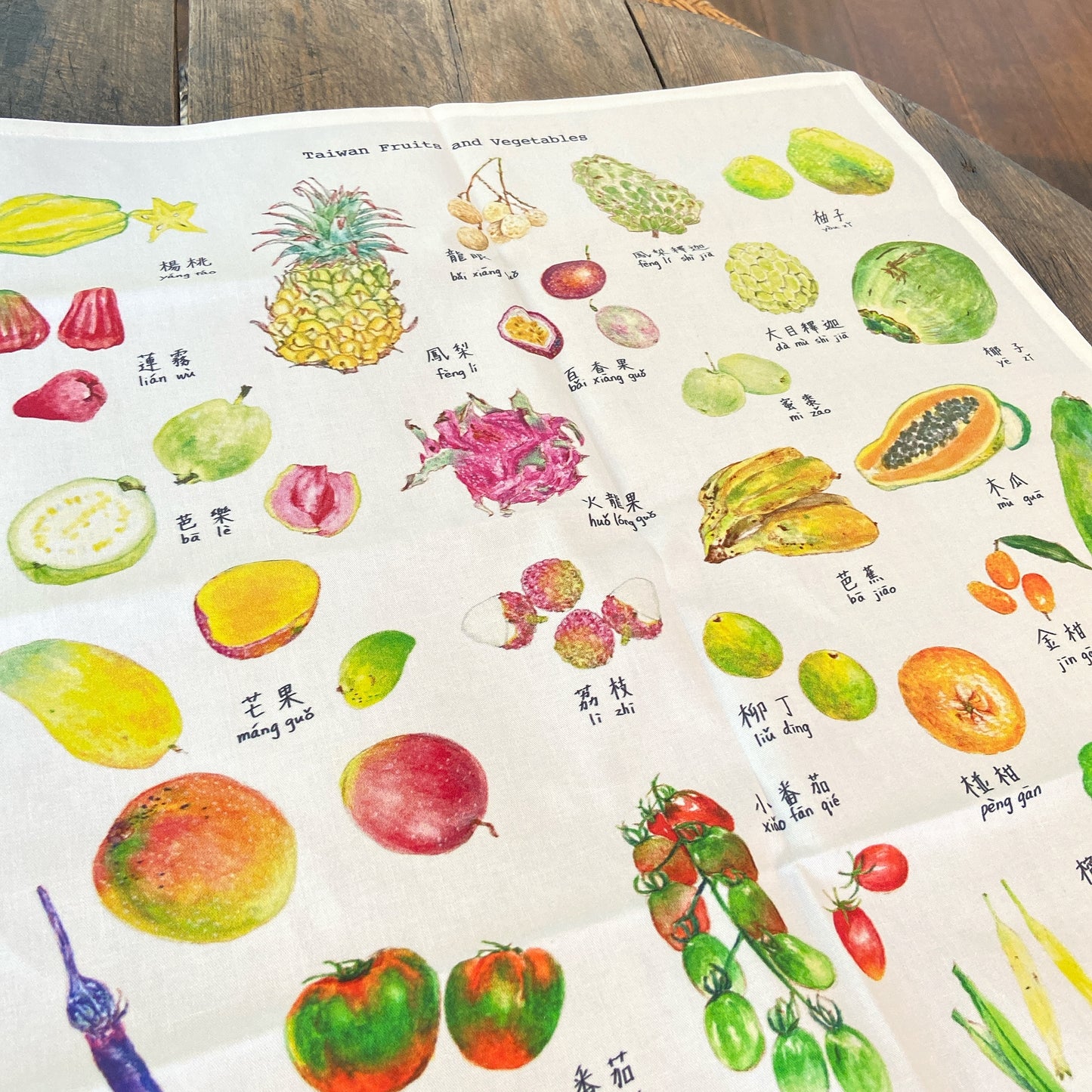 台湾の果物と野菜のティータオル