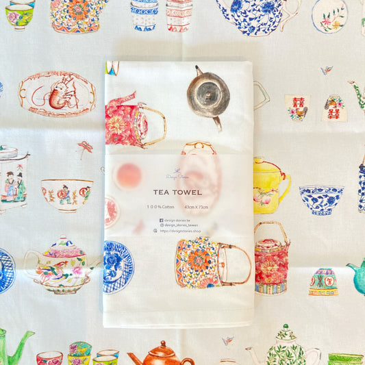 Tea pots and cups Tea towel