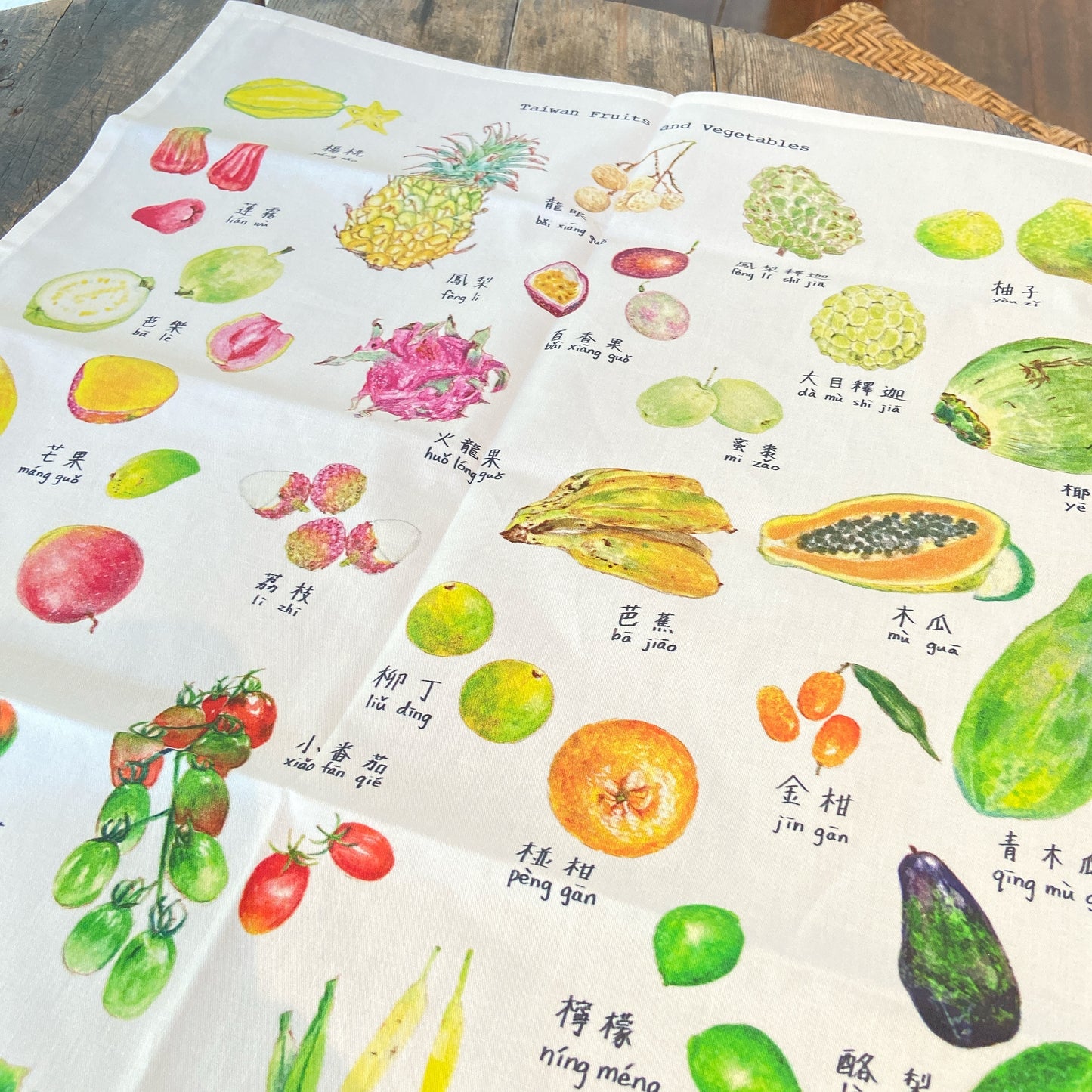 台湾の果物と野菜のティータオル