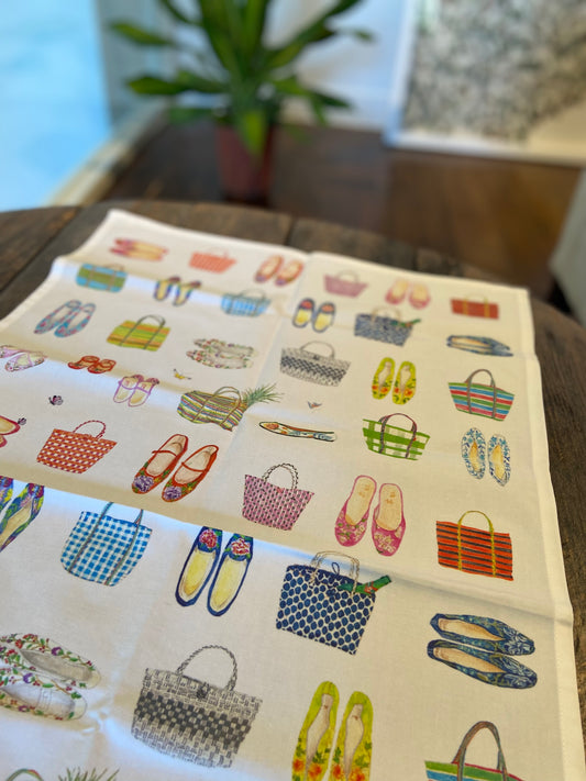 Traditional bags and shoes Tea towel