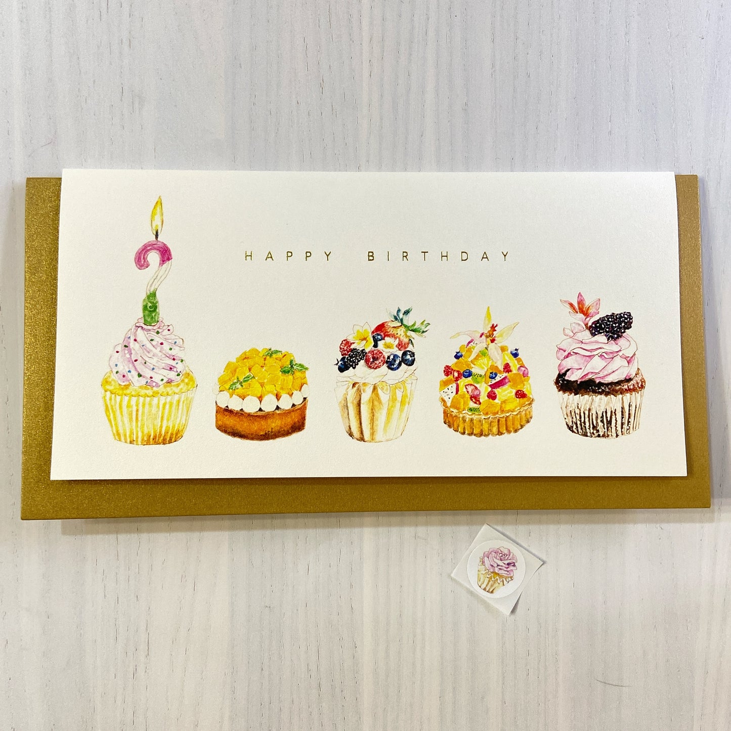 手作りカップケーキの誕生日カード