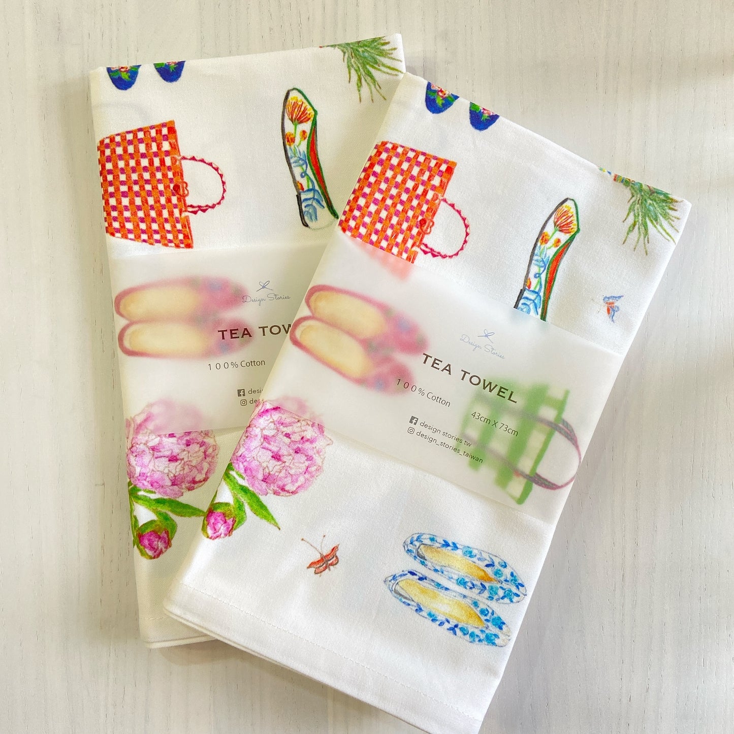 漁師バッグと刺繍靴のティータオル