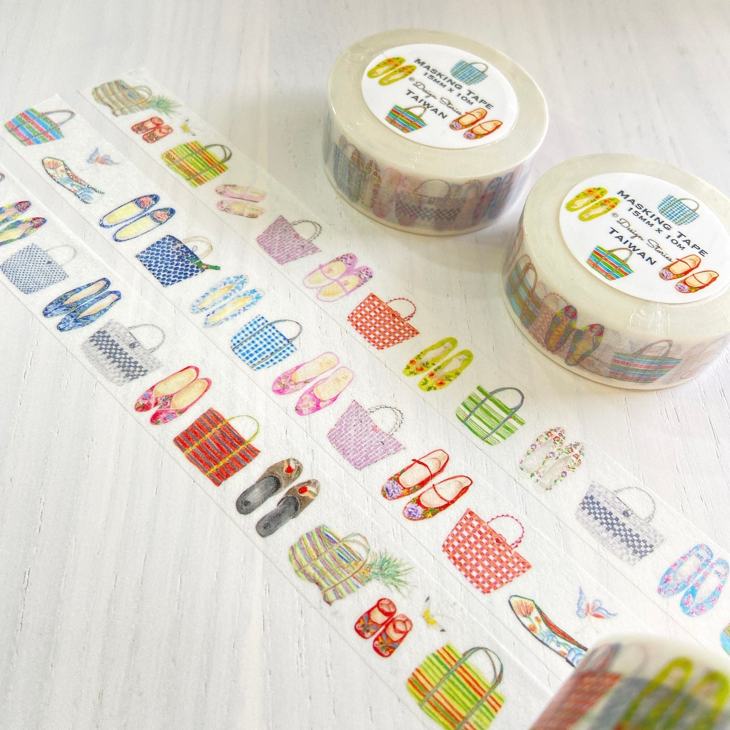 台湾の漁師バッグと刺繍靴のマスキングテープ