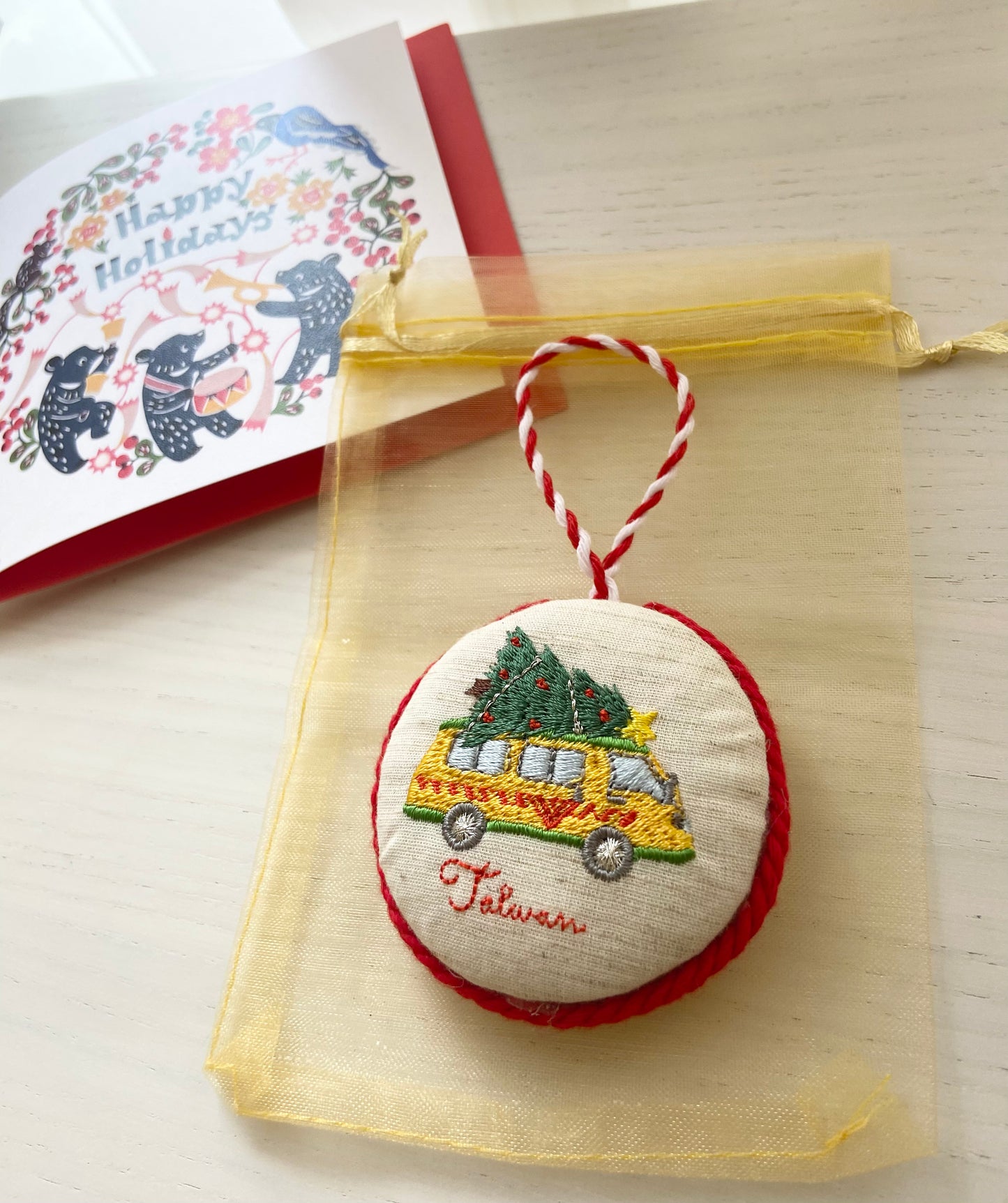 New❗️Kindergarten Bus and Christmas Tree Embroidered Ornament