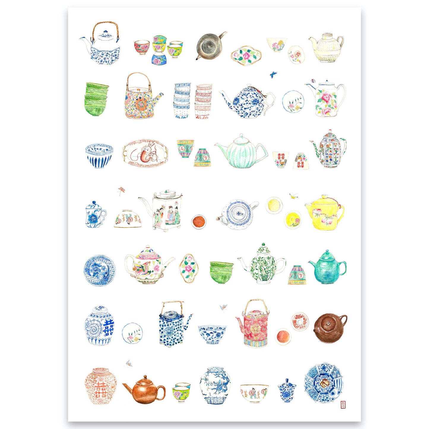 Art Print "Tea pots and cups" A3size(unframed)