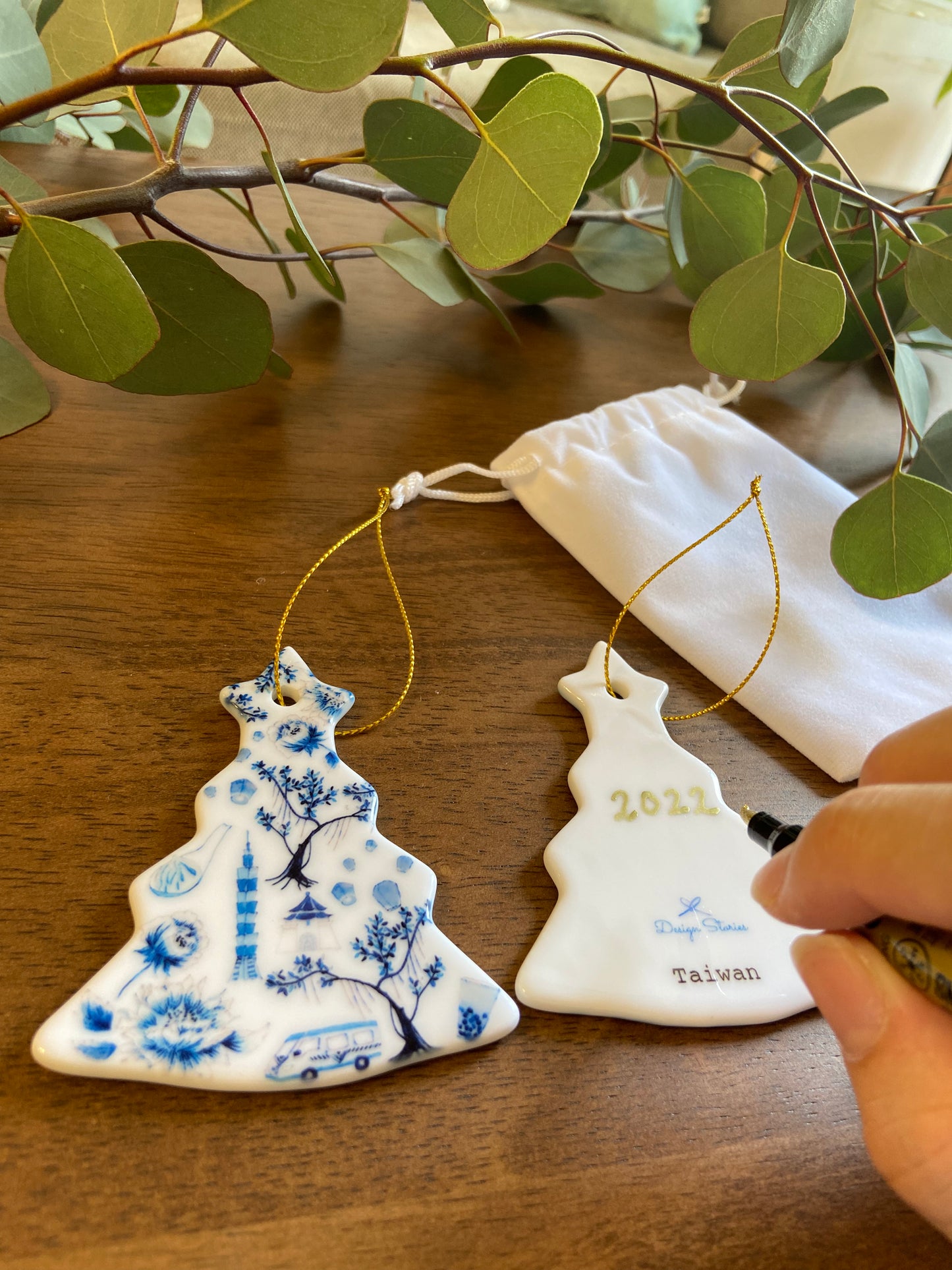 Blue and White Ceramic Christmas ornament
