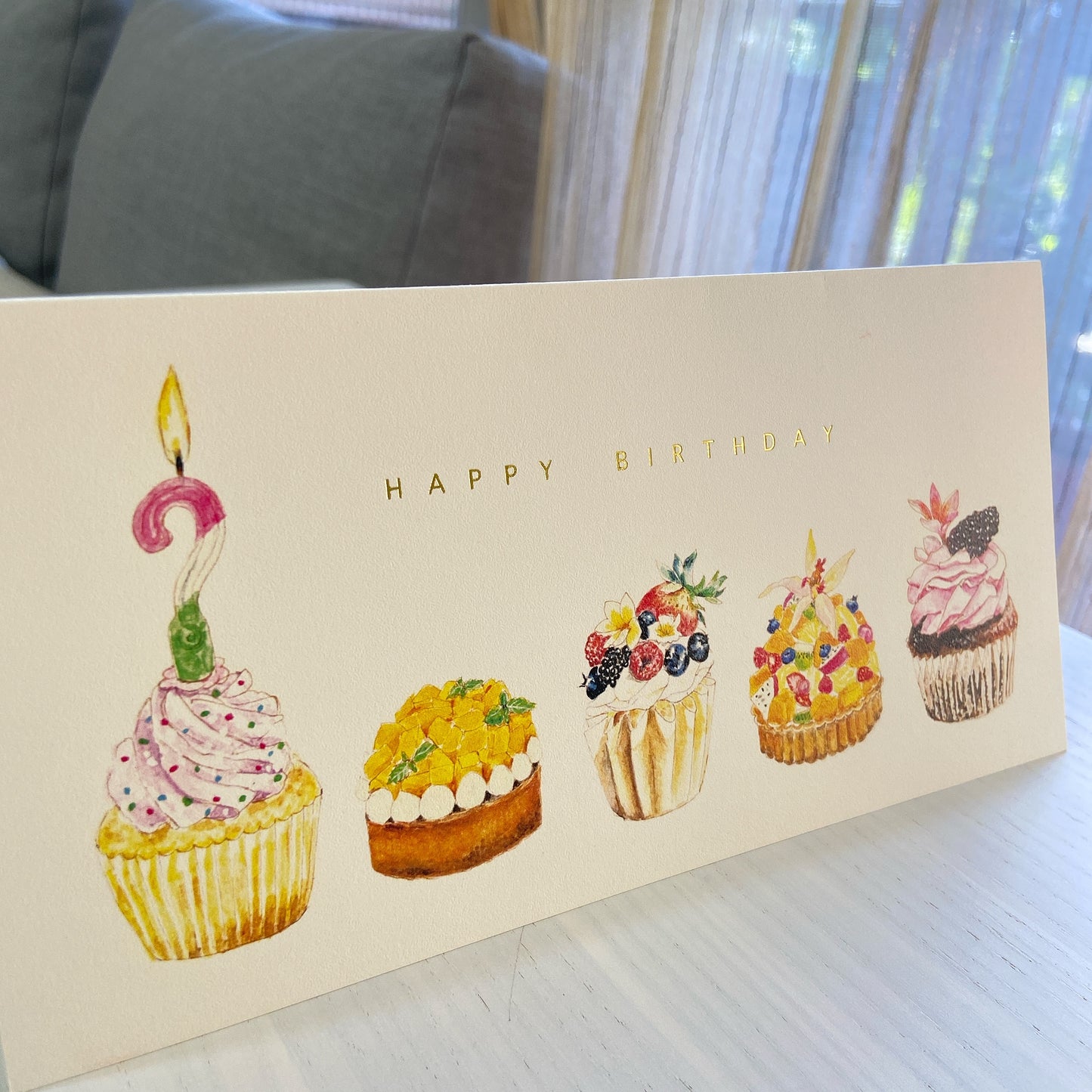 Homemade cupcake birthday card with an envelope
