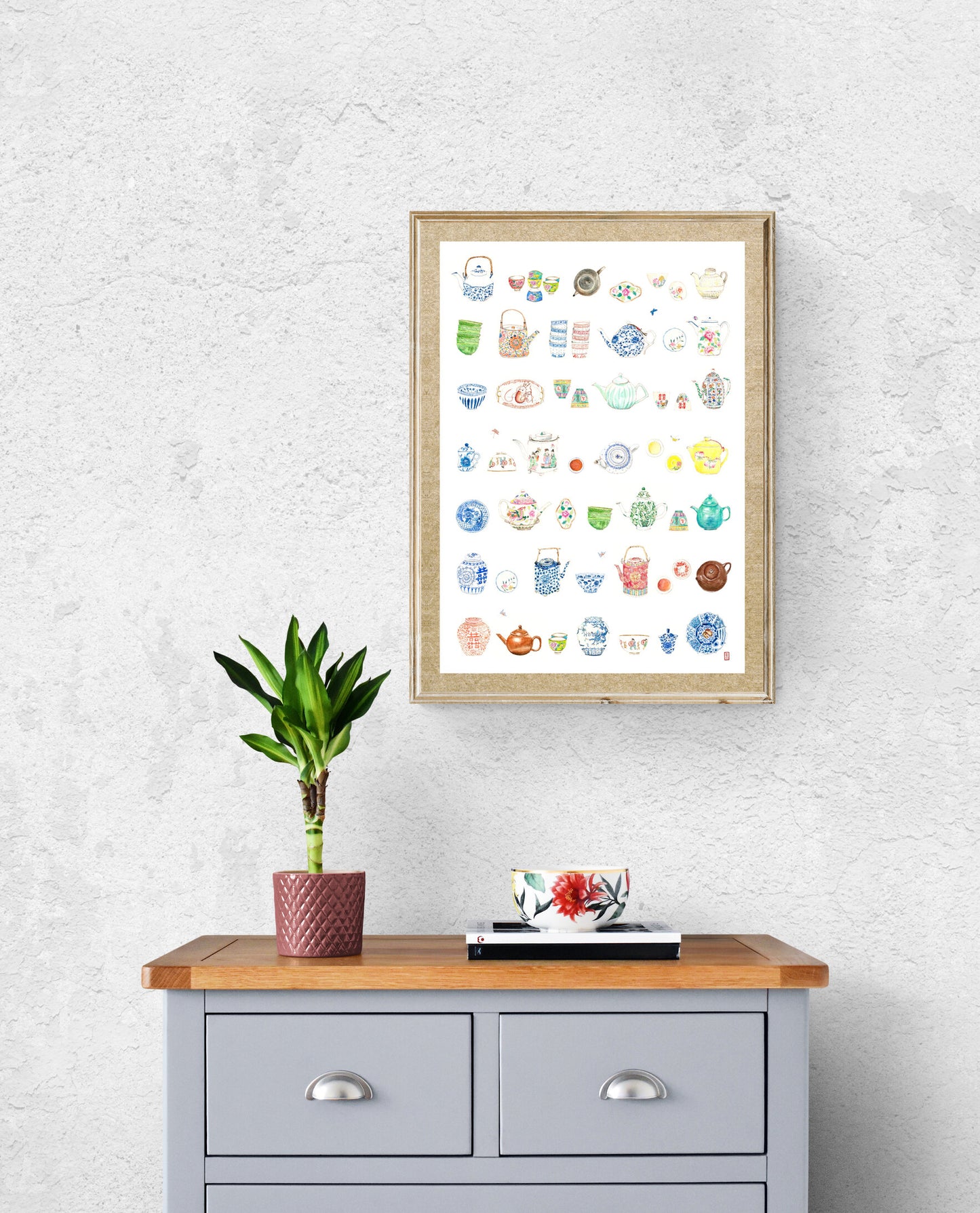 Art Print "Tea pots and cups" A3size(unframed)